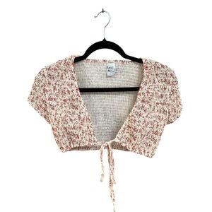 Princess Polly Quinn Floral Smocked Crop Swim Top Tie Front Short Sleeve Size 10